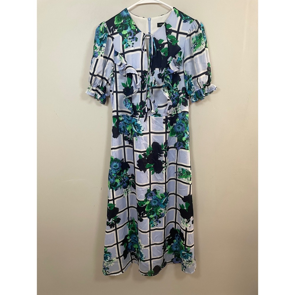 Banana Republic Floral Ruffle Puff Sleeve Midi Dress in Blue Size 2 Garden Party